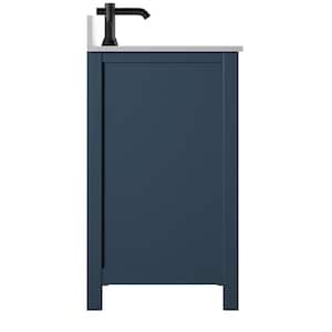 30 in. Geometric Door Bath Vanity in Blue with Stone Vanity Top in White with White Basin
