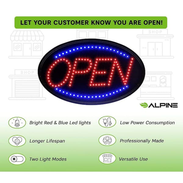 Alpine Industries 23 in. x 14 in. LED Oval Open Sign with Hanging
