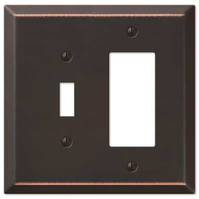 Oversized 2 Gang 1-Toggle and 1-Rocker Steel Wall Plate - Aged Bronze