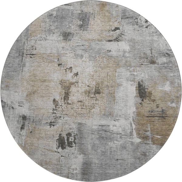 Mayfield Premium Machine Washable Abstract AMF989 Gray 8 ft. x 8 ft. Round Rug