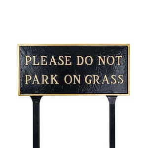 Please Do Not Park On Grass Standard Rectangle Statement Plaque with Lawn Stakes-Black/Gold