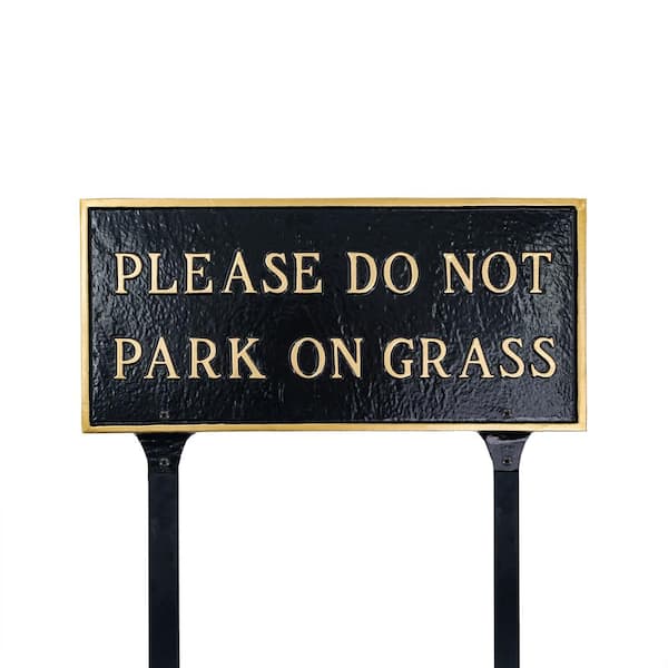 Please Do Not Park On Grass Large Rectangle Statement Plaque with Lawn Stakes-White/Black