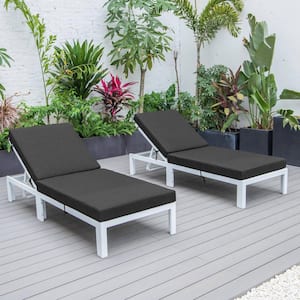 Chelsea Modern White Aluminum Outdoor Patio Chaise Lounge Chair with Black Cushions Set of 2