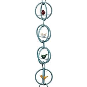 Colorful Birds in Cage Rain Chain Antique Blue Metal Decorative Downspout Chain for Heavy Rain 8.5 ft.