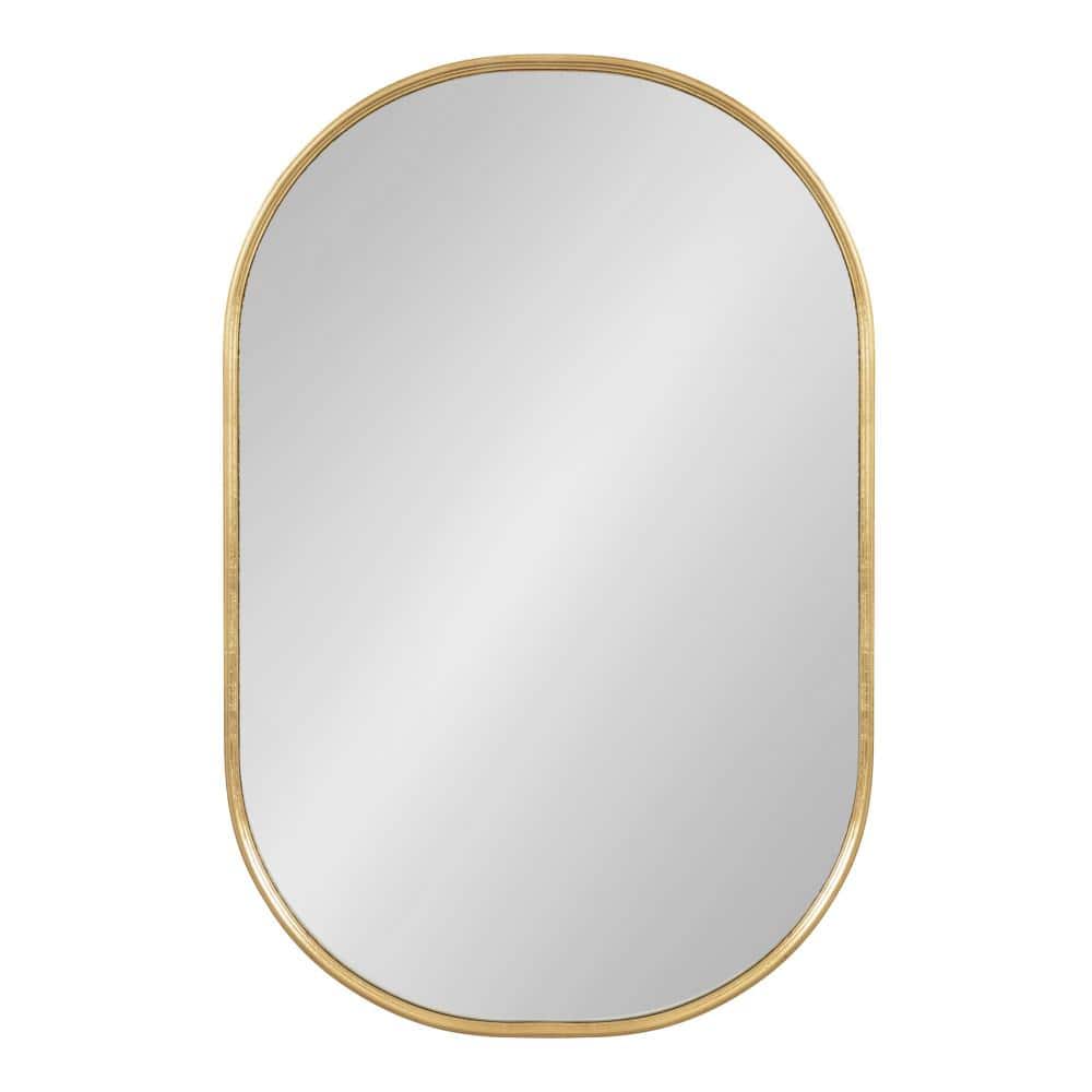 Gold Oval Glass Wall Mirror with Thin Frame, 34" x 22"