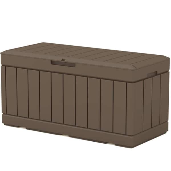 Patiowell 90 Gal. Heavy-Duty Outdoor Storage Deck Box in Brown, Wood Look Outdoor Storage Box