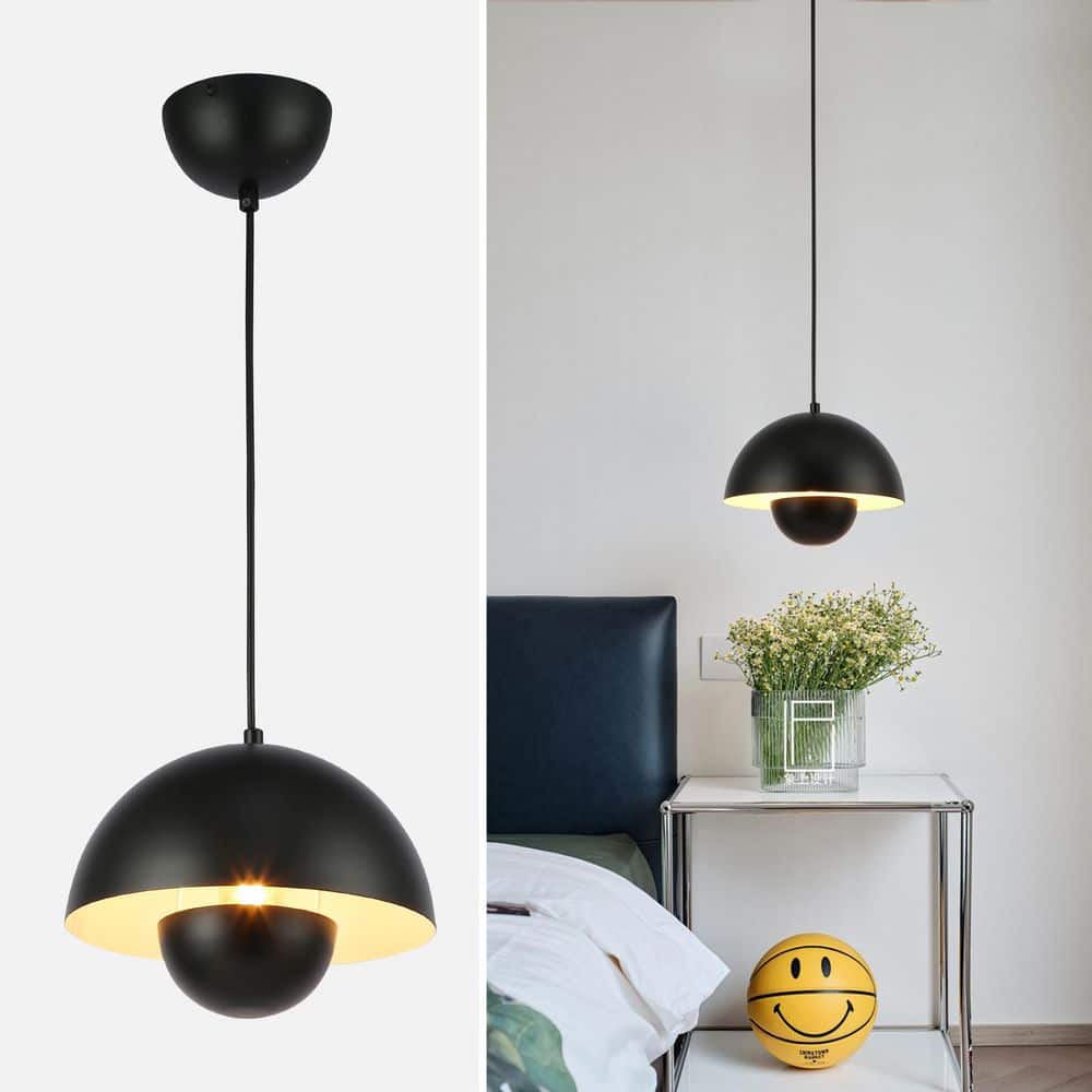 9 in. 1-Light Dome Pendant Light for Kitchen Island with Black Metal Shade, Industrial Adjustable Height Chandelier price history on PriceWatchPro