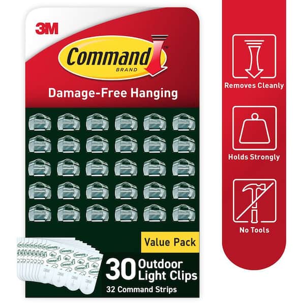 Clear Outdoor Light Clips (30 Clips, 32 Command Strips)