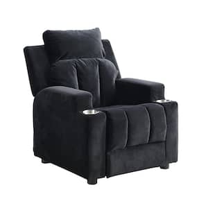 Black Velvet Upholstered Kids Recliner Chair with 2-Cup Holder Toddlers Couch with Headrest and Footrest