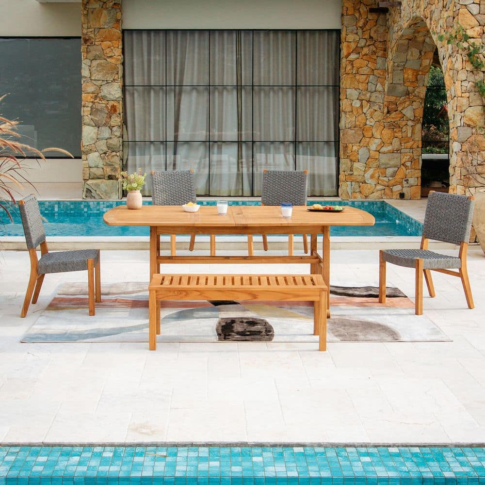 Mabel 6-Piece Premium Indonesia Teak Wood Outdoor Dining Set with Gray Polyrope