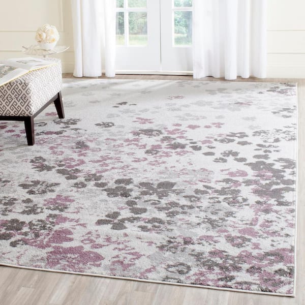 Adirondack Ivory/Purple 8 ft. x 10 ft. Floral Speckled Area Rug