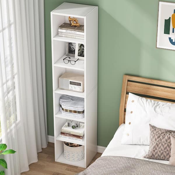 BYBLIGHT Eulas 71 in. White MDF 6 Shelves Standard Bookcase