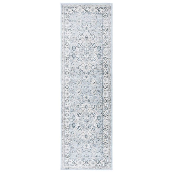 Isabella 2 ft. x 5 ft. Blue/Creme Floral Medallion Runner Rug