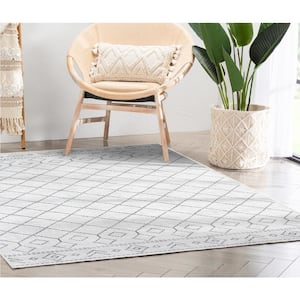 Ivory Grey 7 ft. 7 in. x 9 ft. 10 in. Flat-Weave Apollo Anastasia Moroccan Moroccan Trellis Area Rug