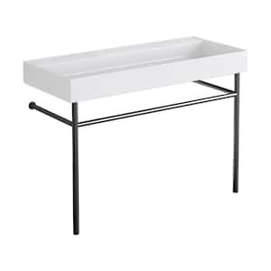 47.2 in. White Solid Surface Console Sink Basin and Legs Combo with Black Stainless Steel Legs