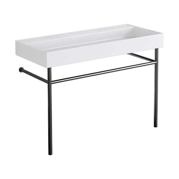 Amucolo 47.2 in. White Solid Surface Console Sink Basin and Legs Combo with Black Stainless Steel Legs