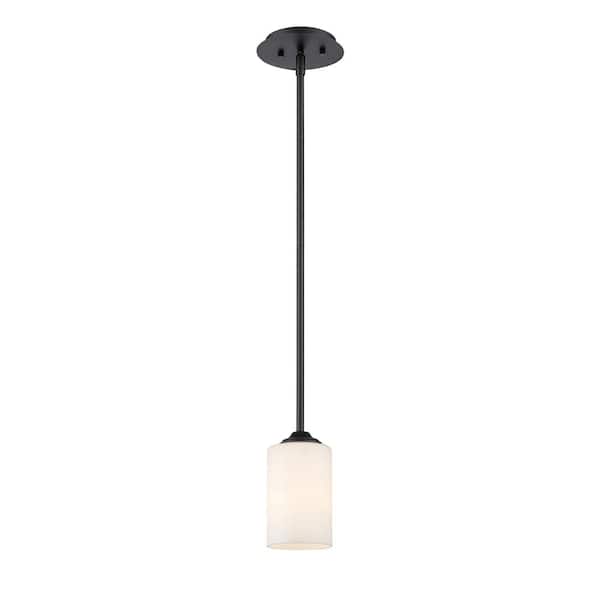 Unbranded Bordeaux 1-Light Bronze Shaded Mini-Pendant with Matte Opal Glass