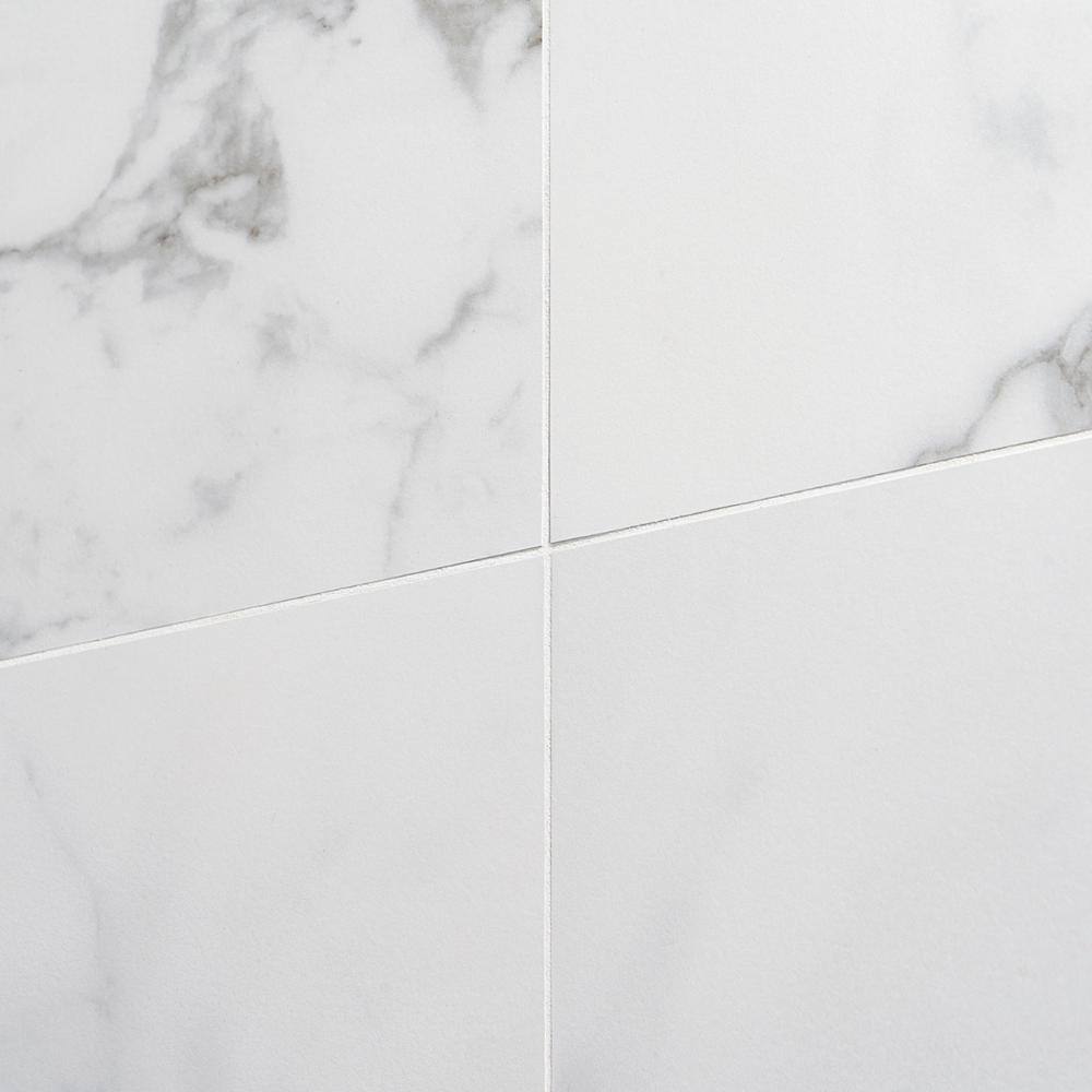 24" x 24" White Matte Porcelain Marble Look Tile