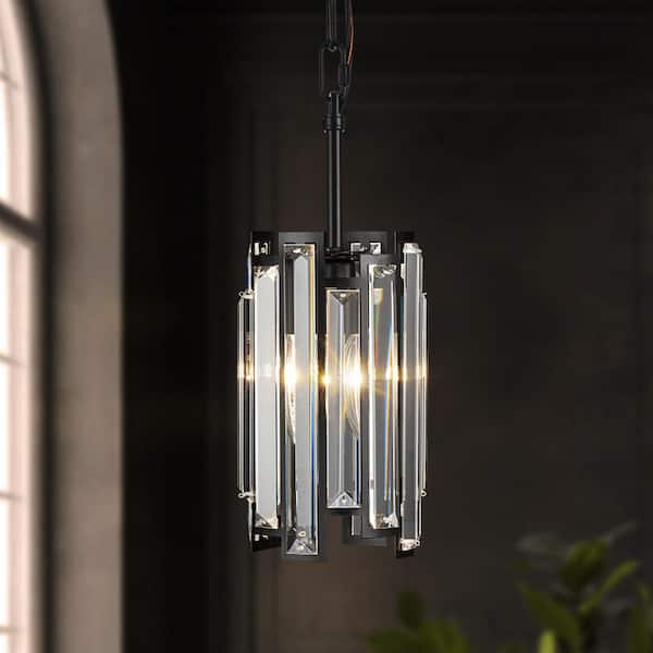 Rennnsan Charlene 1-Light Black Modern Mini Pendant Light with Crystal Shade