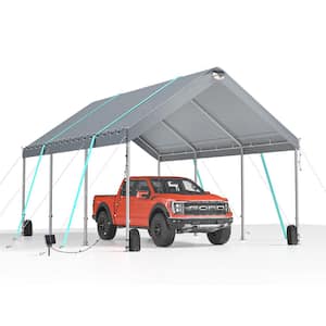 10 ft. W x 20 ft. D Metal Carport,Gray Roof,Adjustable Peak Height,Heavy Duty Portable Garage Canopy,Vehicle Protection