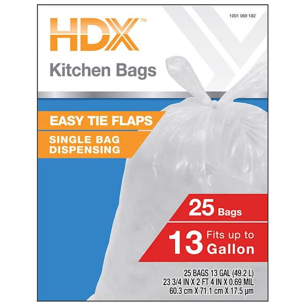 HDX 13 Gallon Flap Tie Kitchen Trash Bags (25-Count) HD13WC025W - The ...