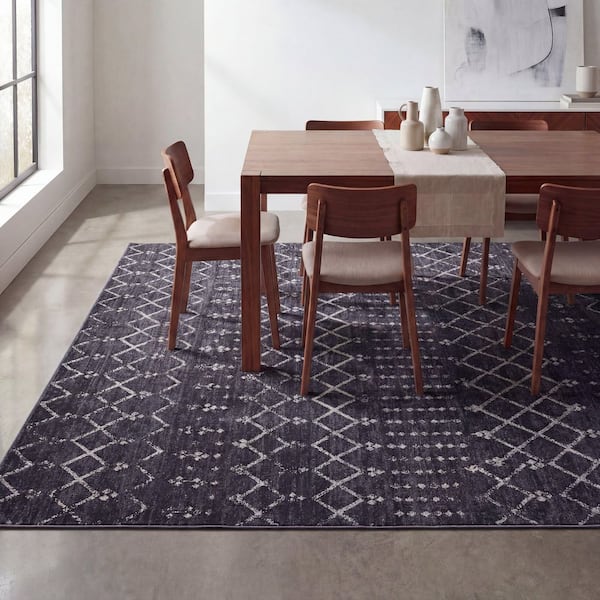 Leila Moroccan Diamond Trellis Machine-Washable Dark Gray/Ivory 4 ft. x 6 ft. Area Rug
