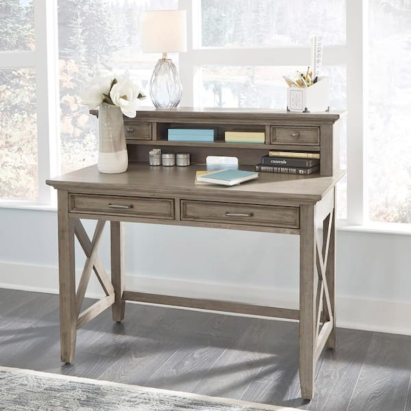 HOMESTYLES 44 in. Gray Rectangular 4 -Drawer Writing Desk with Hutch
