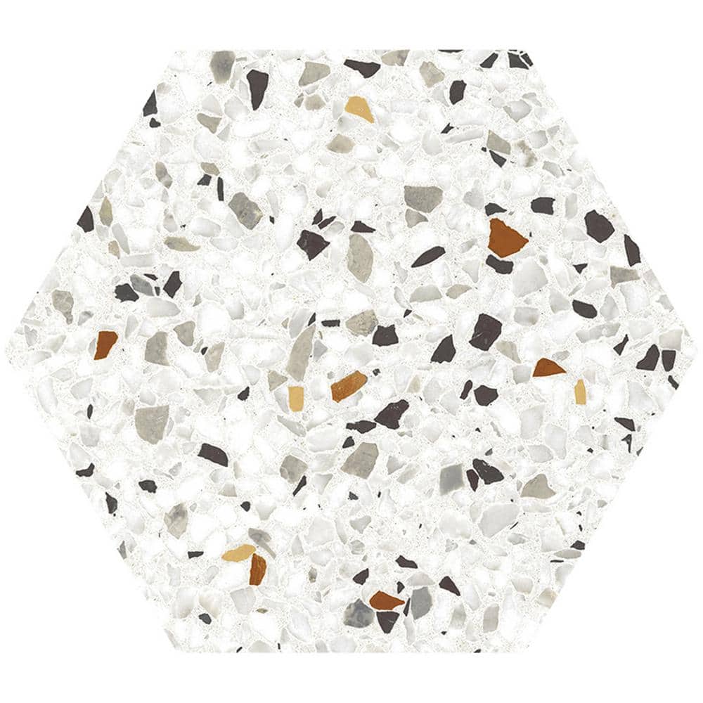 Terra Mia 8.1" x 9.25" Matte White and Multicolor Porcelain Hexagon Tile