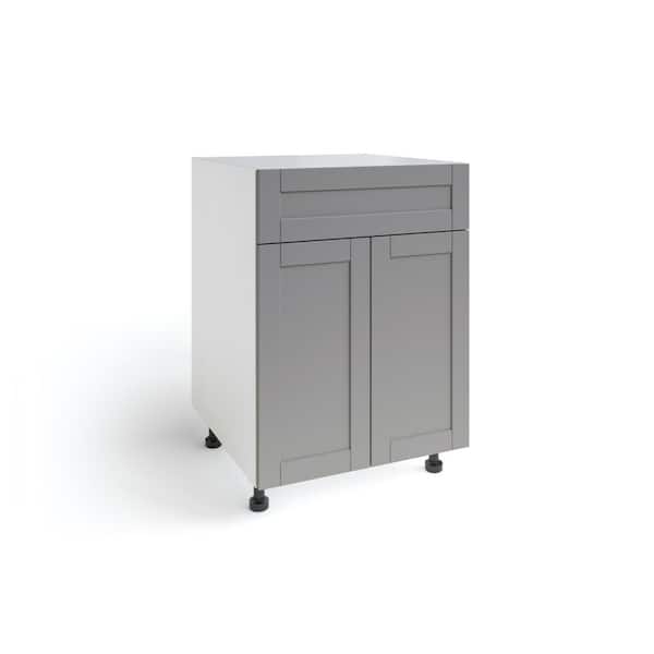 NewAge Products Home Kitchen Gray Particle Board Shaker 2-Door and 1-Drawer Base Cabinet with Full Extn. Drawer (24 in. W x 24.8 in. D)