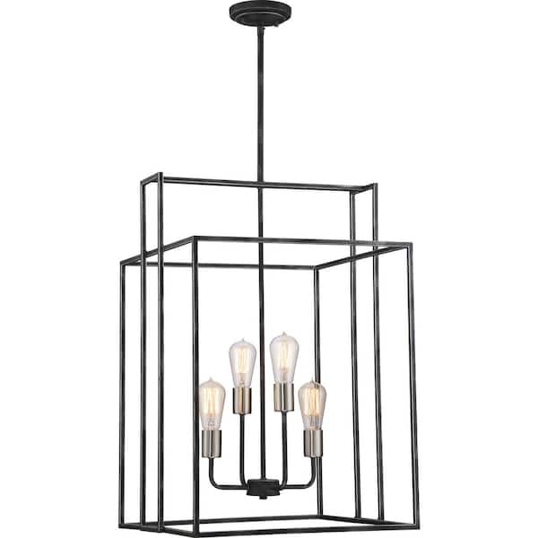 SATCO 4-Light Iron Black/Brushed Nickel Accents Candlestick Pendant