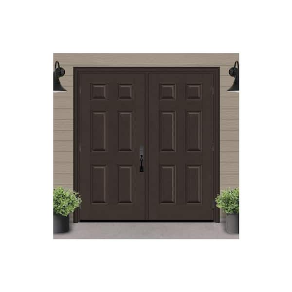 Regency 72 in. x 80 in. 6 Panel RHOS Hickory Stain Mahogany Fiberglass Double Prehung Front Door with 6-9/16 Jamb