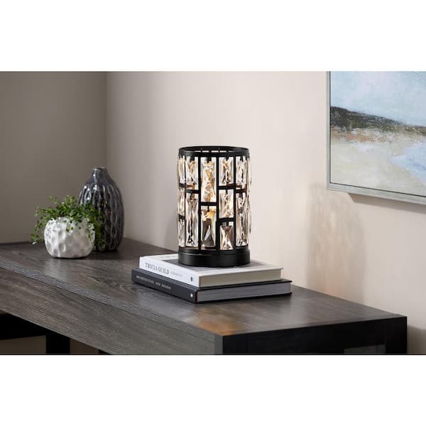 Hampton Bay Kristella 9.25 in. Black Desk Uplight Lamp with Crystal Shade