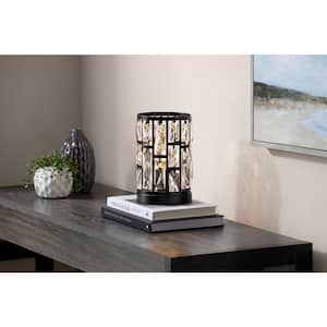 Kristella 9.25 in. Black Desk Uplight Lamp with Crystal Shade