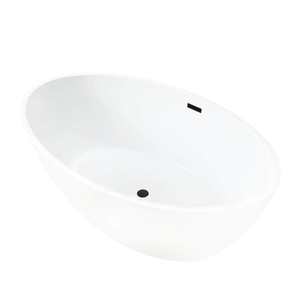 59" White Acrylic Freestanding Oval Bathtub