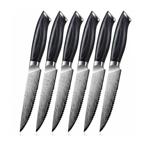 4.5 in. High Hardness Powder Steel Partial Tang Serrated Steak Knife with Ergonomic Pakkawood Handle Set of 6
