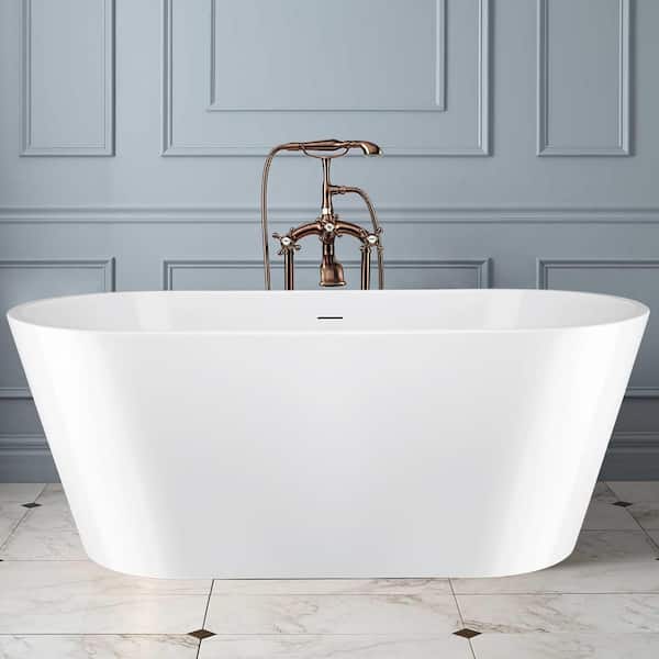 Freestanding 59.8in. L 28.7in. W Soaking Acrylic Flatbottom Stand Alone Non-Whirlpool Center Drain Bathtub Glossy White Freestanding 59.8in. L 28.7in. W Soaking Acrylic Flatbottom Stand Alone Non-Whirlpool Center Drain Bathtub Glossy White