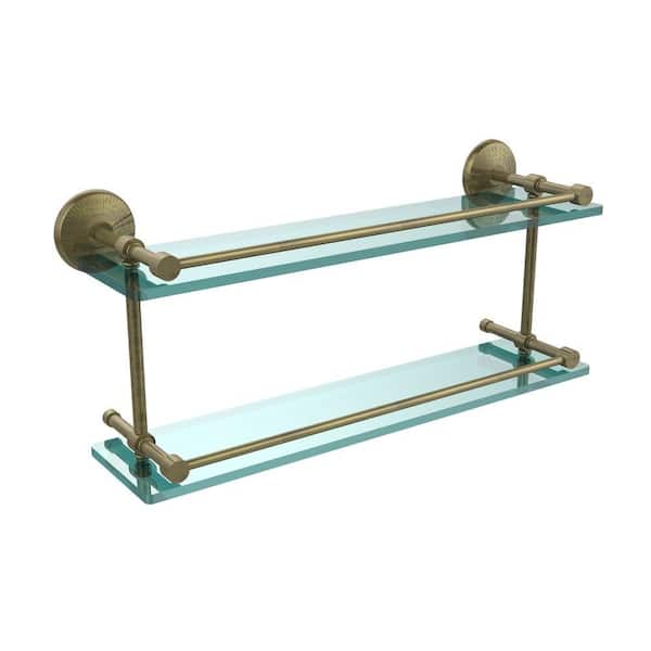 Allied Brass Monte Carlo 22 in. L x in. H x in. W 2-Tier Clear Glass  Bathroom Shelf with Gallery Rail in Antique Brass MC-2/22-GAL-ABR The  Home Depot