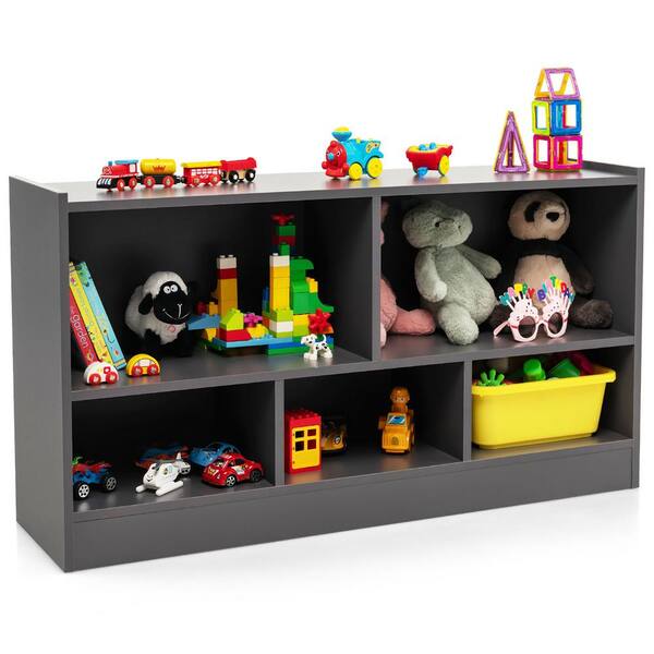 Costway Kids 5Cube 44 in. Grey Toy Storage 2Shelf Wooden