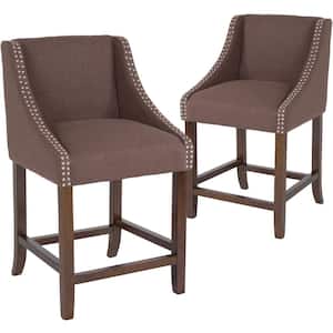 24 in Brown Fabric Bar Stool (Set of 2)