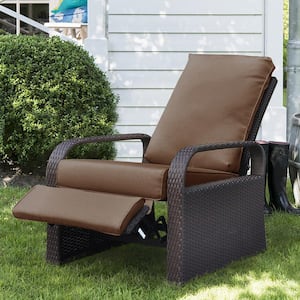 Wicker Outdoor Lounge Recliner Chair with 5.12 in. Thicken Brown Cushion