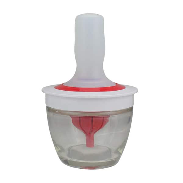 6 in. Red and White Silicone Basting Brush and Bowl Set