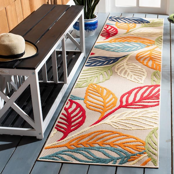 Cabana Ivory/Green 2 ft. x 5 ft. Leaf Indoor/Outdoor Runner Rug