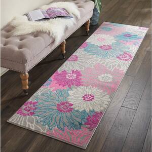 Passion Grey 2 ft. x 8 ft. Floral Contemporary Kitchen Runner Area Rug