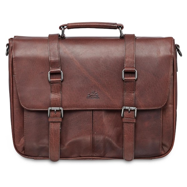 MANCINI Buffalo Collection Brown Leather Single Compartment Briefcase for 15 in. Laptop/Tablet