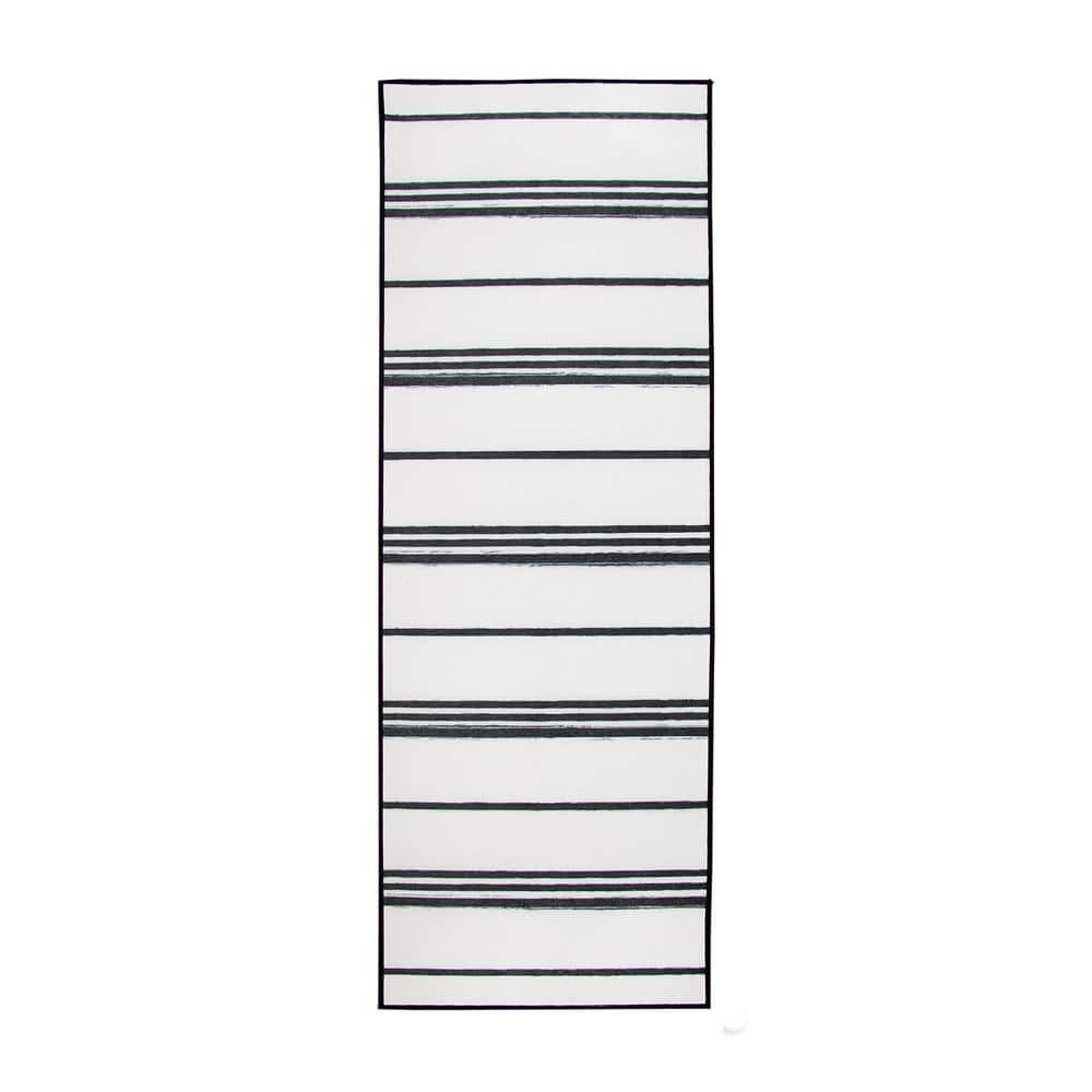 Black and White Stripe Synthetic 2.5'x7' Washable Runner Rug