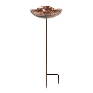 39 in. Tall Antique Copper Celtic Dara Knot Birdbath with Stake