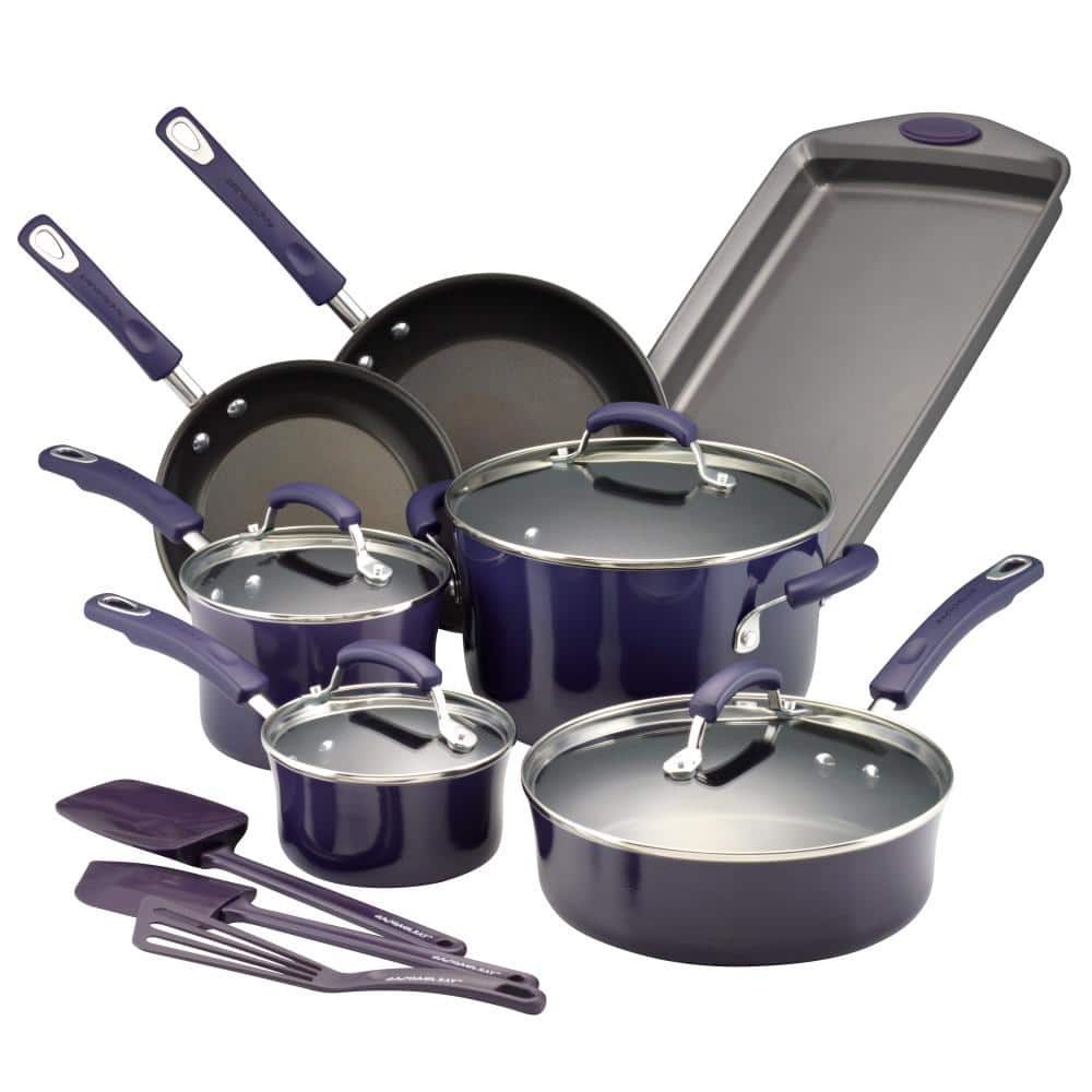 Rachael Ray 13-Piece Hard Porcelain Enamel Nonstick Pots and Pans Set/Cookware Set Lavender