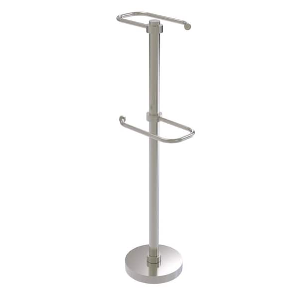 Allied Brass Free Standing 2-Roll Toilet Tissue Stand in Satin Nickel