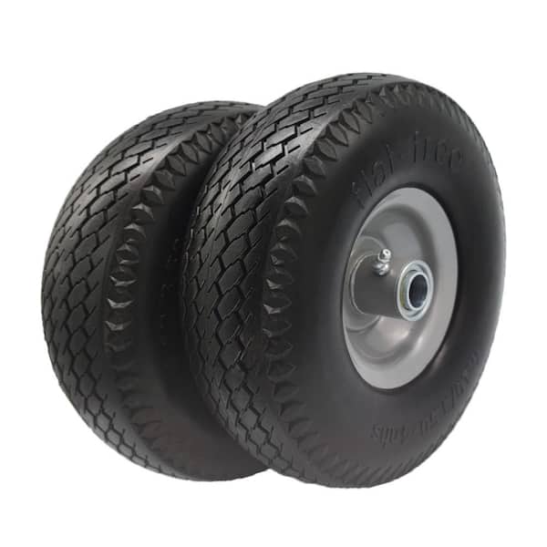 Ogracwheel Flat Free 4.10/3.50-4 Tire with 3/4 and 5/8 Axle Bore, 3 in. Center Hub (Set of 2)