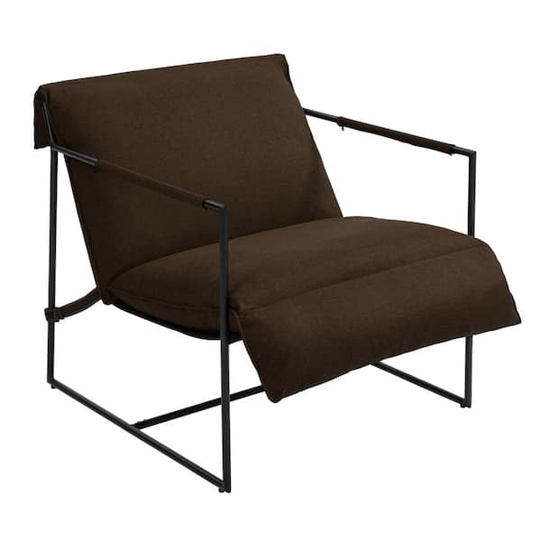 Uixe Brown Removable Cushions Sling Accent Armchair with Matte Black Metal Frame (Set of 1)
